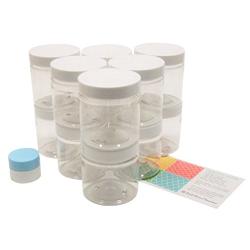 Clear 8 Ounce PET Round Plastic Jars with White Lids, with 1 Mini Jar, 12 Pack (C8WMJ12)