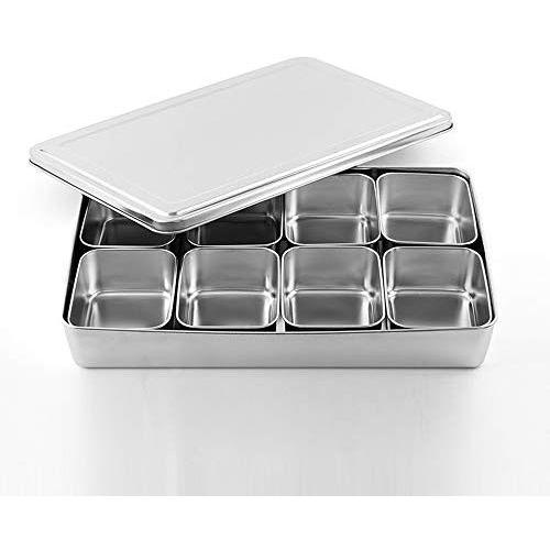 Stainless Steel Seasoning Jar Set, Kitchen 6/8 Grid with Lid Rectangular Spice Box, Suitable for Pepper/Salt Seasoning Storage Jar,B