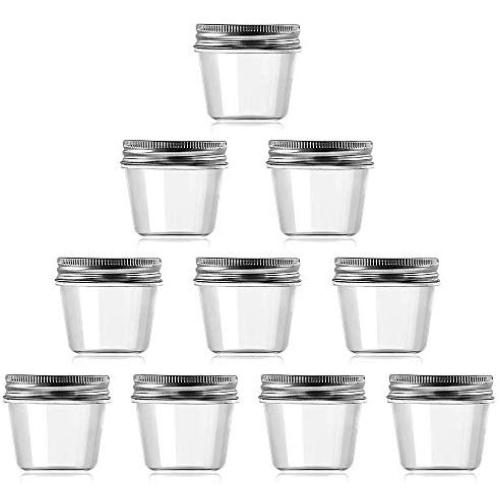 Slime Jars With Lids - 4 Ounce Clear Plastic Jars Containers With Screw On Lids - Refillable Round Empty Plastic Slime Storage Containers for Kitchen & Household Storage - BPA Free (10 Pack)