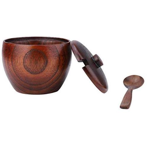 jskjlkl2019 1Pc Solid Wood Spice Jar Seasoning Pot Sugar Bowl Storage Box with Spoon and Lid for Kitchen Tool