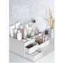 CheeseandU Makeup Organizer Small Plastic Storage Box with Drawers Small Bathroom Makeup Storage Case Multi-Function Desktop Sundry Storage Case Fits for Toner Cream Perfume Makeup Brushes White