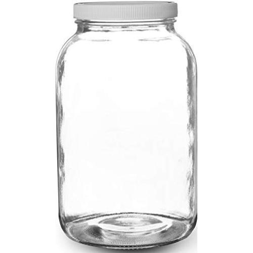 Pakkon Wide Mouth Glass Mason Jar with PlasticLid/Ferment & Store Kombucha Tea or Kefir/Use for Canning, Storing, Pickling & Preserving Dishwasher Safe, Airtight Liner Seal, 1 gallon