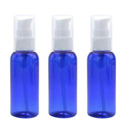 3PCS 50ml/1.7oz Empty Refillable Blue Plastic Pump Press Bottle Makeup Cosmetic Container Lotion Dispenser Bottle Jar Vial Holder Pot Travel Storage for Emulsion Essence Serum