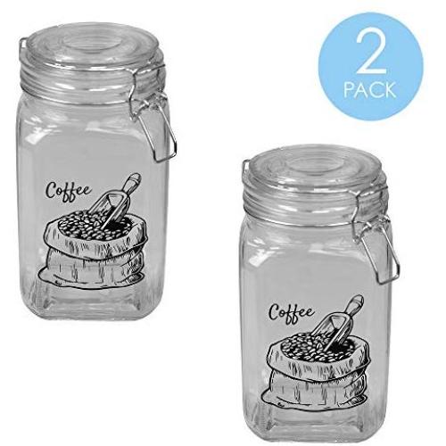 Home Basics Ludlow 43 oz. Glass Canister with Flip Top Lid and Clamp Lock, Airtight Seal for Kitchen Cabinet Pantry Storage Organizer for Tea, Coffee, Clear (2)