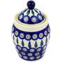 Polish Pottery 6?-inch Jar with Lid (Peacock Leaves Theme) + Certificate of Authenticity