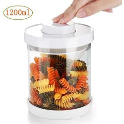 Glass Food Storage Jar Containers with Lid Vacuum Seal, Food Saver Preserving Air Tight Storage Container Jar for Dry Food/Cereal/Pasta/Candy/Cookie (40oz)