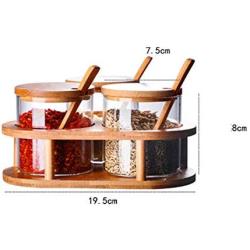 Mini Spice Jars Glass seasoning jar set with bamboo spoon bamboo cover kitchen supplies