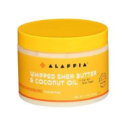 Alaffia Whipped Shea Butter and Coconut Oil, for Smooth, Soft Skin, 4 Ounce (Unscented)