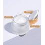 1PCS 50g/1.7oz Clear Frosted Glass Cream Jar Bottle Empty Refillable Travel Makeup Sample Packing Storage Container Vial Pot Holder Dispenser with Bamboo Lid and Inner Liner