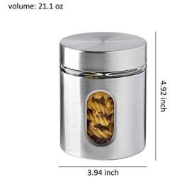 Brushed Stainless Steel and Glass Canister with Window, 5&quotH & 21OZ Set of 3