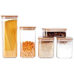 The Order Project Cereal Containers - 5 - Piece Acrylic Large Bamboo Airtight Food Storage Canisters Set for Kitchen, Perfect for Pantry Organization and Food Storage Stackable ? Keep Food Dry