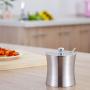 Decdeal Condiment Pots Stainless Steel Seasoning Cans Kitchen Pepper Salt Storage Jar Sugar Bowl with Lid and Spoon