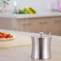 Decdeal Condiment Pots Stainless Steel Seasoning Cans Kitchen Pepper Salt Storage Jar Sugar Bowl with Lid and Spoon Decdeal Condiment Pots Stainless Steel Seasoning Cans Kitchen Pepper Salt Storage Jar Sugar Bowl with Lid and Spoon