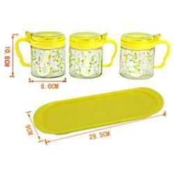 he yan long home Printing Glass Castor Seal Storage Jar 350ML European Style Kitchen Spice Jar Three Sets Small idea Spice jar (Color : Yellow)