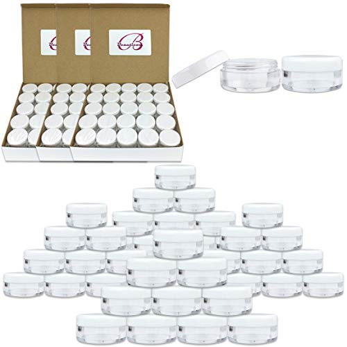 (Quantity: 200 Pieces) Beauticom 5G/5ML Round Clear Jars with White Lids for Lotion, Creams, Toners, Lip Balms, Makeup Samples - BPA Free