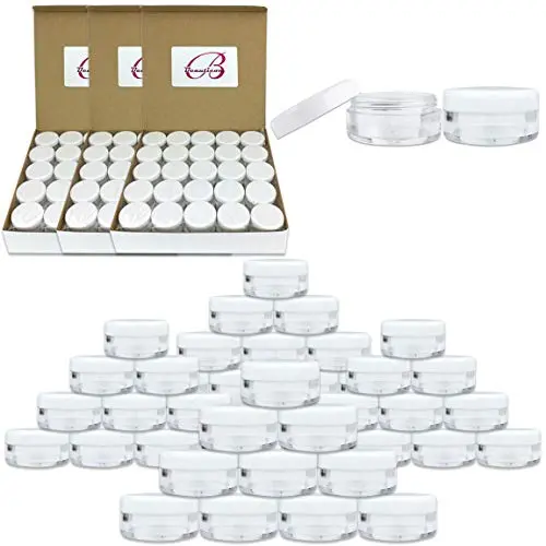 (Menge: 200 Stück) Beauticom 5G/5ML Klare Runde Gläser mit weißen Deckeln für Lotionen, Cremes, Toner, Lippenbalsam, Make-up-Proben – BPA-frei