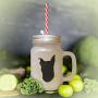 Green Miniature Pinscher Silhouette Frosted Glass Mason Jar With Straw