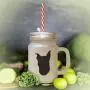 Black Miniature Pinscher Silhouette Frosted Glass Mason Jar With Straw