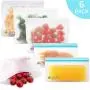 Wiederverwendbare Lebensmittelbehälter, 6er Pack Extra Dicke, Undurchlässige, Abbaubare Gefrierbeutel, FDA-Grade PEVA-Sandwich- & Snackbeutel, Freistehende Lunchtasche für Kinder, Obst, Reisen, Heimorganisation