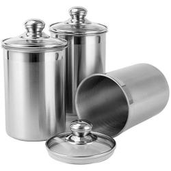 Vencer 3 Piece Set Large Sized 64oz,1.9L Each,304 Stainless Steel Canister Set with Glass Lids, Coffee, Tea, Sugar, Flour Canister for Kitchen