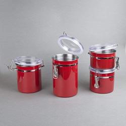 Creative Home 50283 4-Pieces Stainless Steel Canister Container Set with Air Tight Lid and Locking Clamp, Red, 26 oz, 36 oz, 47 oz, and 62 oz