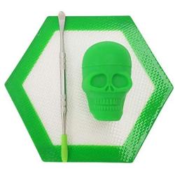 SZBS 10 Sets Silicone Hexagon Mat 15ml Container Skull-Shape Container Wax Oil Container Concentrate Storage Containers Wax Silicone Jars (Green, 10)