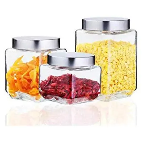 HXSD Glass jar, 3 sets, sealed cans, storage glass bottles, large storage tanks, covered grain storage tanks, sealed bottles, snack cans, milk powder cans, tea cans, sealed bottles, candy cans, square HXSD Glass jar, 3 sets, sealed cans, storage glass bottles, large storage tanks, covered grain storage tanks, sealed bottles, snack cans, milk powder cans, tea cans, sealed bottles, candy cans, square