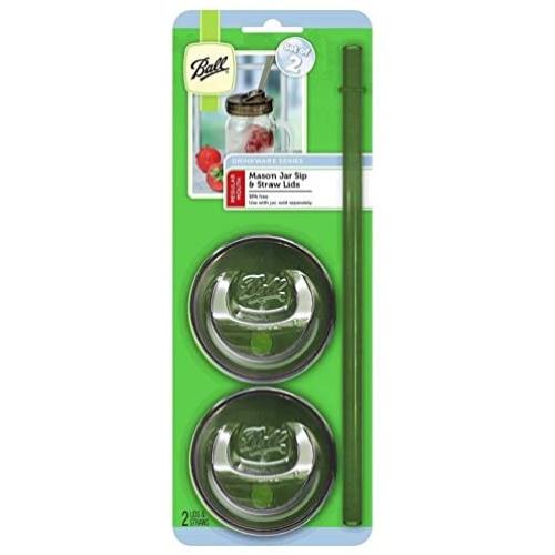 Ball Sip & Straw Lids, Fits Regular Mouth Mason Jars (2 Lids and 2 Straws)