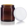 Amber Thick Glass Straight Sided Jar with White Metal Airtight Lid - 4 oz / 120 ml (6 pack) + Spatulas and Labels