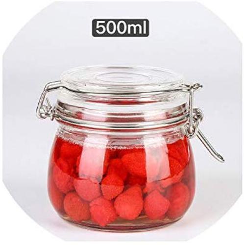 1Pcs Transparent Glass Jars Seal Jars Grains Storage Bottles Spice Lemon Honey Jar Kitchen Storage Cans Storage Organization,Round 500Ml