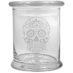 12 oz Clear Glass storage Herb Stash Jar and Lid with Sugar Skull Logo