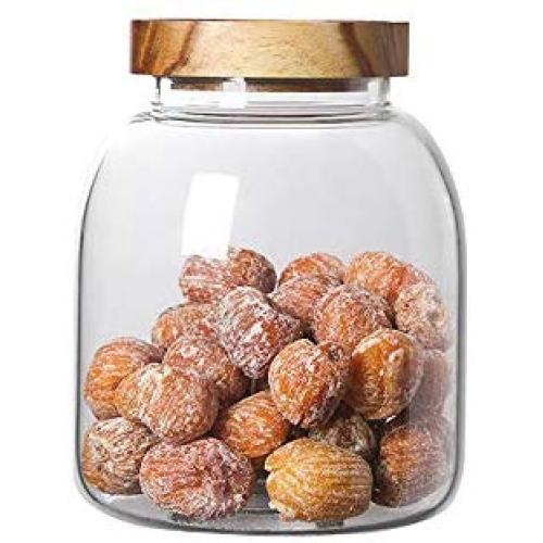 WANGLXST Food Storage Container, Glass Storage Jar, Airtight Silicone Sealing Ring Kitchen Canister with Bamboo Lid, Food Container, Airtight (1200ml), Transparent