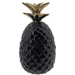 9" Pineapple Storage Candy Cooky Cookie Jar with Lid, Black and Gold