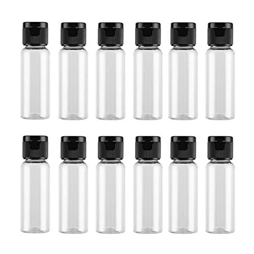 12Pcs Reusable Empty Plastic Face Cream Cosmetic Emulsion Hand Lotion Bottles Container Vial Pot Jar Case with Black Flip Lid (20ML/0.67OZ)