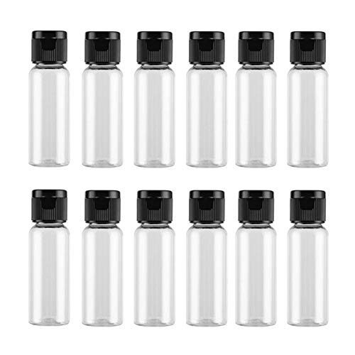 12Pcs Reusable Empty Plastic Face Cream Cosmetic Emulsion Hand Lotion Bottles Container Vial Pot Jar Case with Black Flip Lid (20ML/0.67OZ)