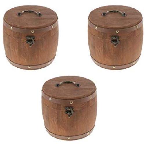 3Pcs 18x16cm Vintage Wood Barrel Tea Caddy Airtight Sealed Tea Leaves Tin Canister Kitchen Food Storage Jar Container