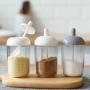 Cabilock Transparent Spice Jars With Spoon Round Storage Jars Kitchen Sugar Container with Glass Lid and Spoon for Kitchen (White)