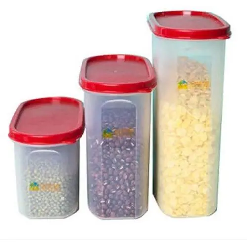 Dichtbarer Jar-Speicher Getreidespeicher Tank Plastik Feuchtigkeitsdichter Trockenladung Kisten Lebensmittel Lagerboxen 3 Sets Küchenzubehör