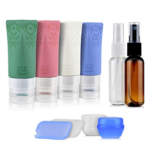 PACETAP Travel Bottles TSA Approved, 10 Pack Leak Proof Silicone Travel Containers for Toiletries, Travel Size BPA Free Refillable Cosmetic Bottles for Shampoo Soap Liquids - Women & Men