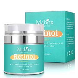 Mabox Moisturizer Cream for Face and Eye Area with 2.5% Active Retinol, Hyaluronic Acid, Vitamin E. Anti Aging Formula Reduces Wrinkles, Fine Lines. Best Day and Night Cream (1.7 Fl. Oz)
