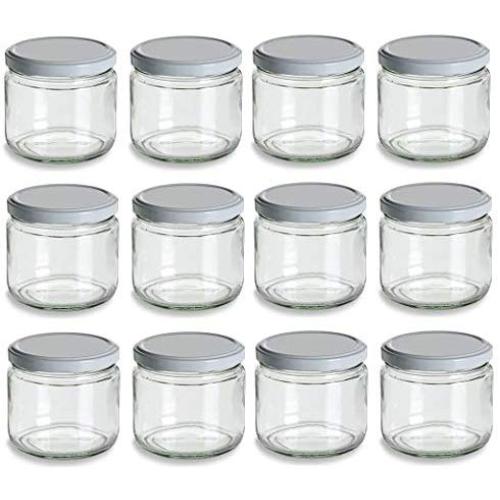 Nakpunar 12 oz Wide Mouth Glass Jars with White Lids -Set of 12 - Salsa style - Made in USA