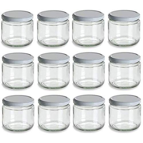 Nakpunar 12 oz Wide Mouth Glass Jars with White Lids -Set of 12 - Salsa style - Made in USA