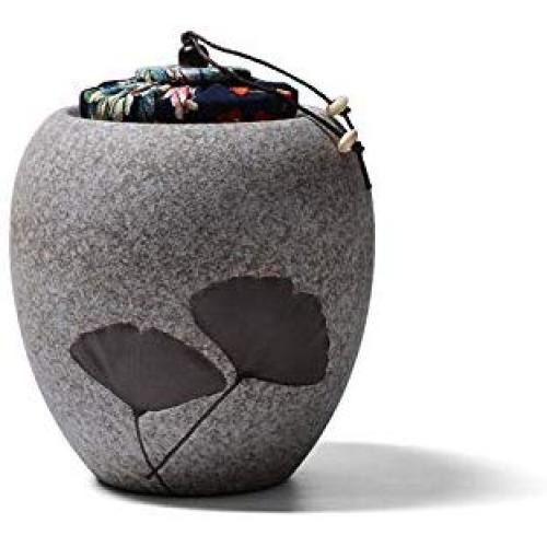 Japanese Style Coarse Pottery Ginkgo Leaves Tea Cans Canister Tea Set Jar Puer Tea Storage Home Ornament,Light Grey