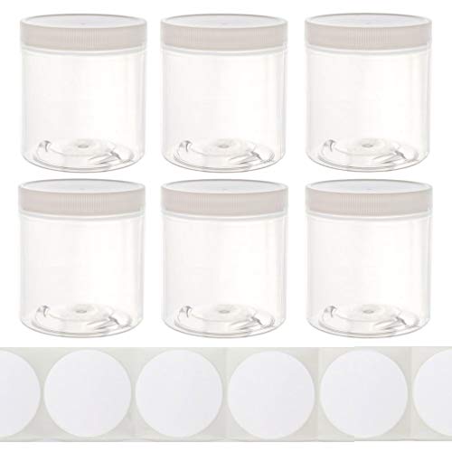 8 0z Jars with Lids Multi-Purpose Clear Empty Wide-Mouth Plastic Storage Containers, 6 packs