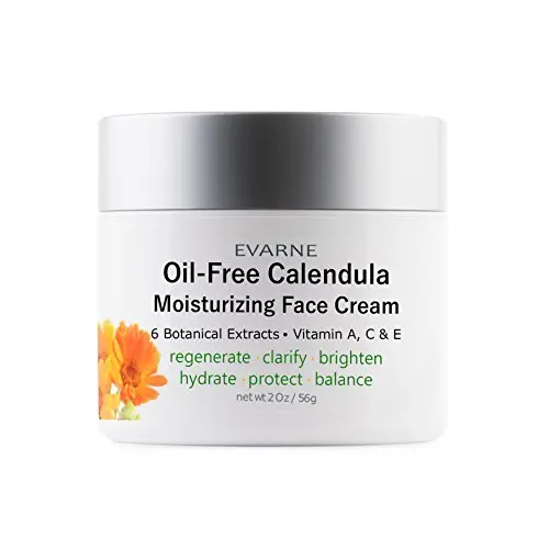 Evarne Ölfreie Calendula Feuchtigkeitscreme mit 6 Botanischen Extrakten, Vitaminen A, C und E – Regenerierend, Klärend, Aufhellend, Feuchtigkeitsspendend, Schützend, Ausgleichend.