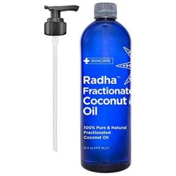 Radha Beauty Fractionated Coconut Oil - 100% Pure & Natural Carrier and Base Oil for Aromatherapy, Hair and Skin - Comes with Pump, 16 fl oz.
