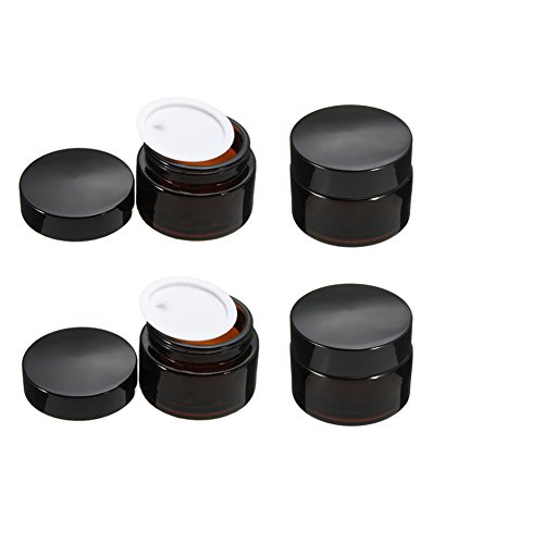 Wresty 4 Pcs Amber Glass Cosmetic Jar Empty Refillable Makeup Sample Comtainer Cosmetic Cream Container Pots With Inner Liners (30g)