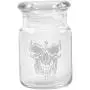 Clear Glass Herb Stash Jar with Lid 4.5 oz with Skull Face Logo from Smoke Promos Clear Glass Herb Stash Jar with Lid 4.5 oz with Skull Face Logo from Smoke Promos