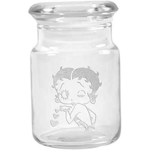 Clear Glass Herb Stash Jar with Lid 4.5 oz with Betty Boop Logo from Smoke Promos