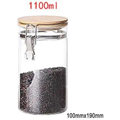 Bocal de Conservation Alimentaire en Verre Tenrry avec Couvercle en Bambou Étanché et Bouchon à Clipser Bocal de Conservation Alimentaire en Verre Tenrry avec Couvercle en Bambou Étanché et Bouchon à Clipser